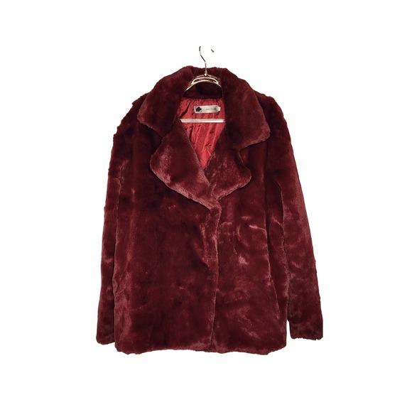 Faux Fur Coat 3XL Burgundy Red Luxury Warm Winter Outerwear Womens Jacket - Picture 1 of 8